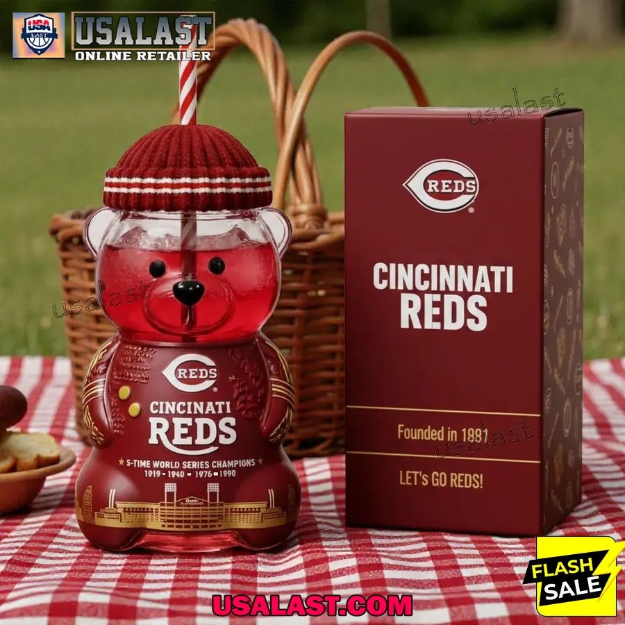 Cincinnati Reds 5 Time World Series Champions Bear Glass Bottle