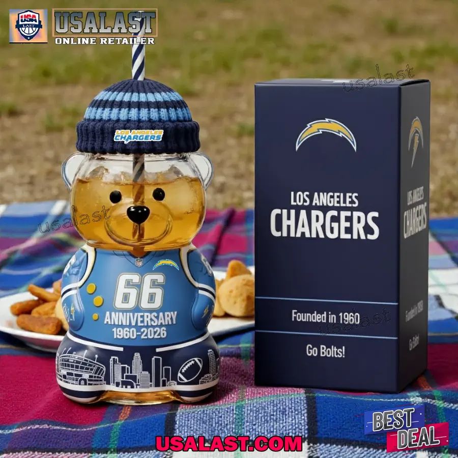 Los Angeles Chargers 66th Anniversary Bear Glass Cup