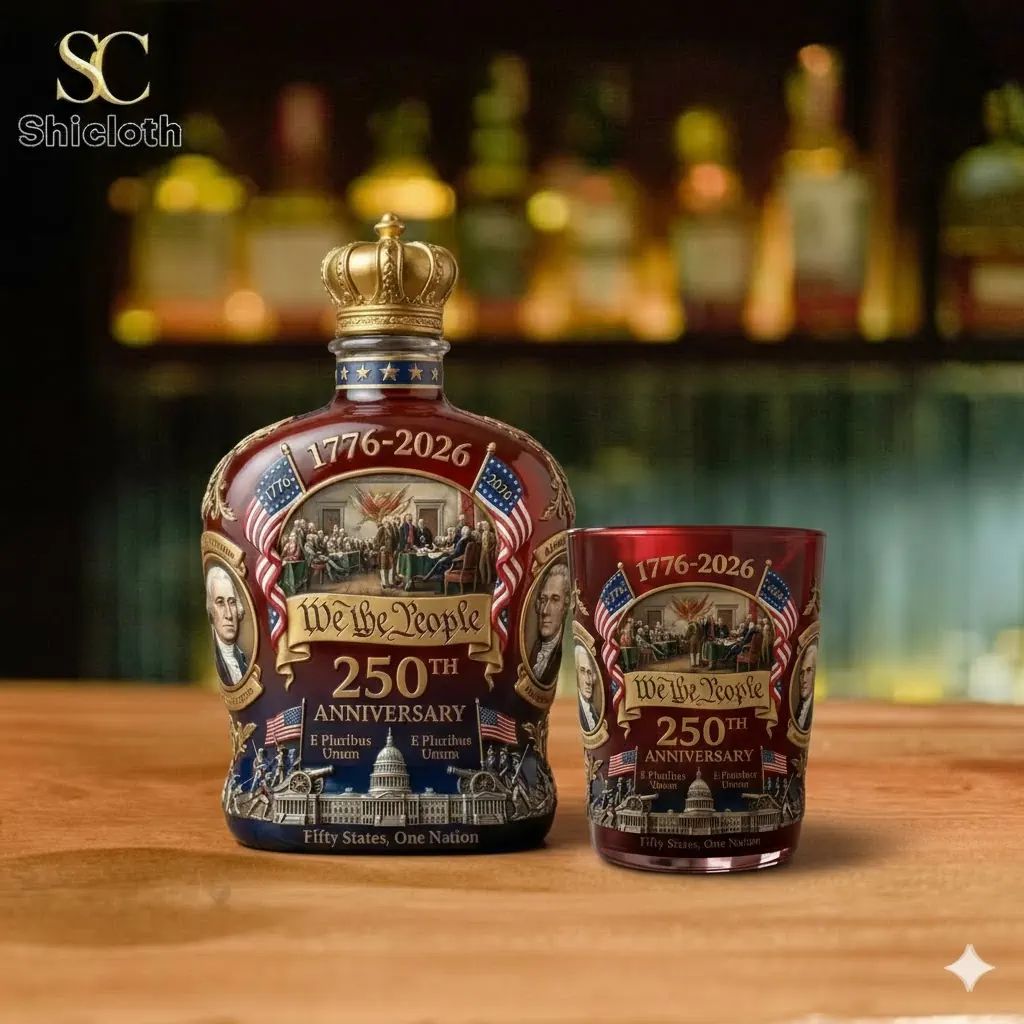 Crown Royal 250th Anniversary Edition We The People Whiskey Glass And Bottle Set