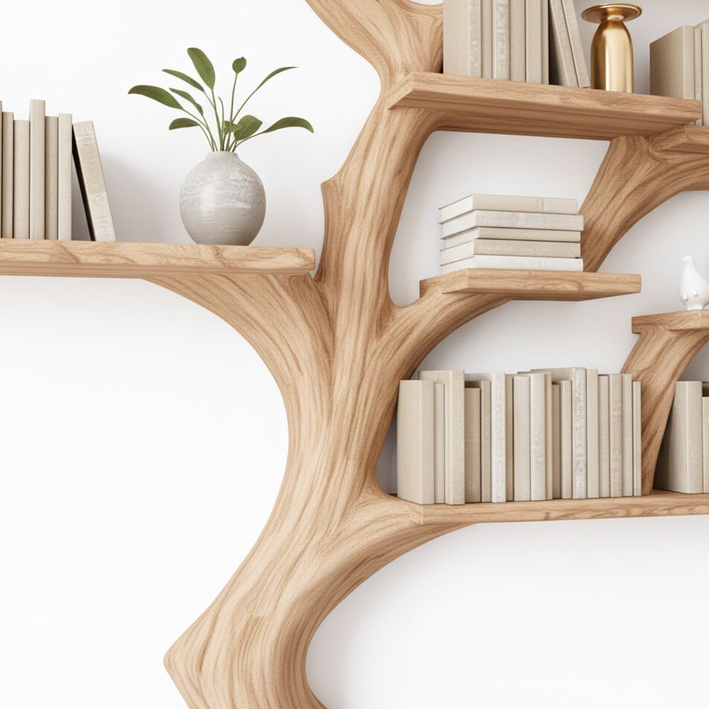 Handcrafted Tree Branch Bookshelf – Solid Wood Wall-Mounted Display
