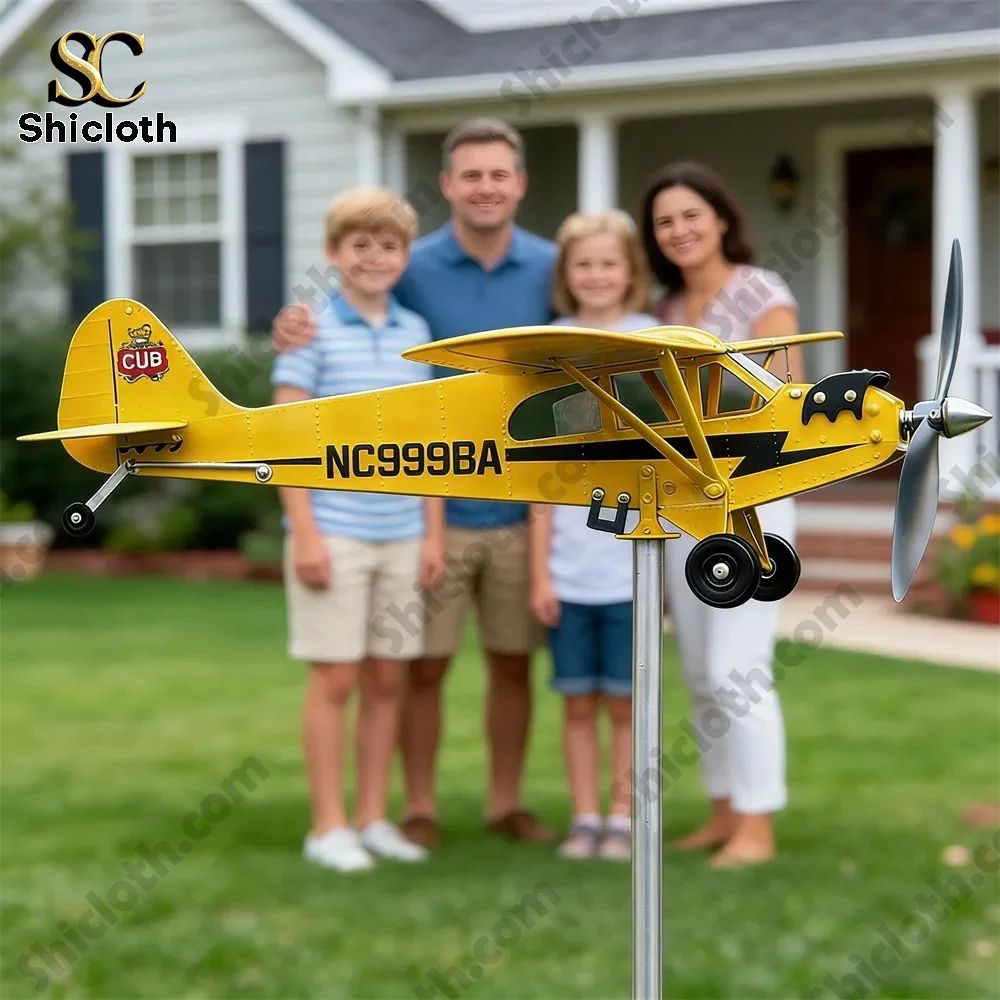 Piper Cub Vintage Metal Airplane Wind Spinner For Garden