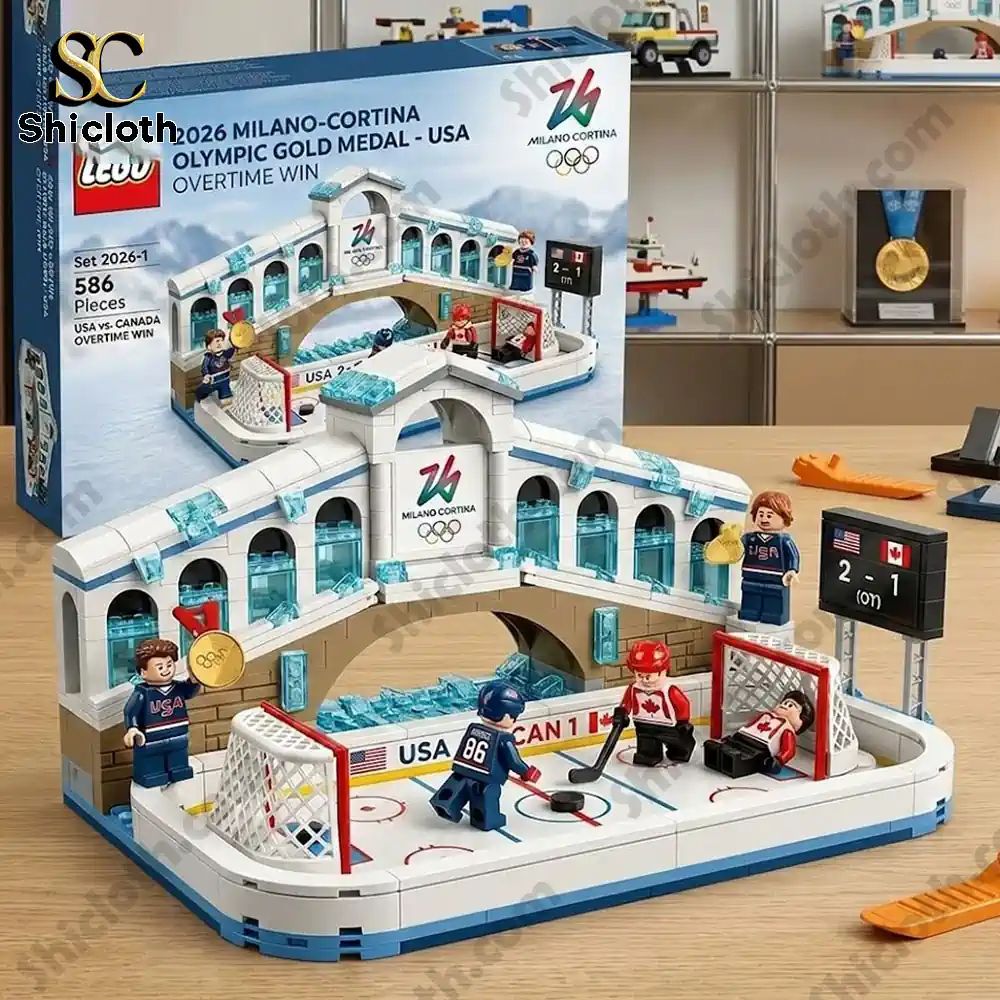 2026 Milano Cortina Olympic Gold Usa Overtime Win Hockey Brick Block Set