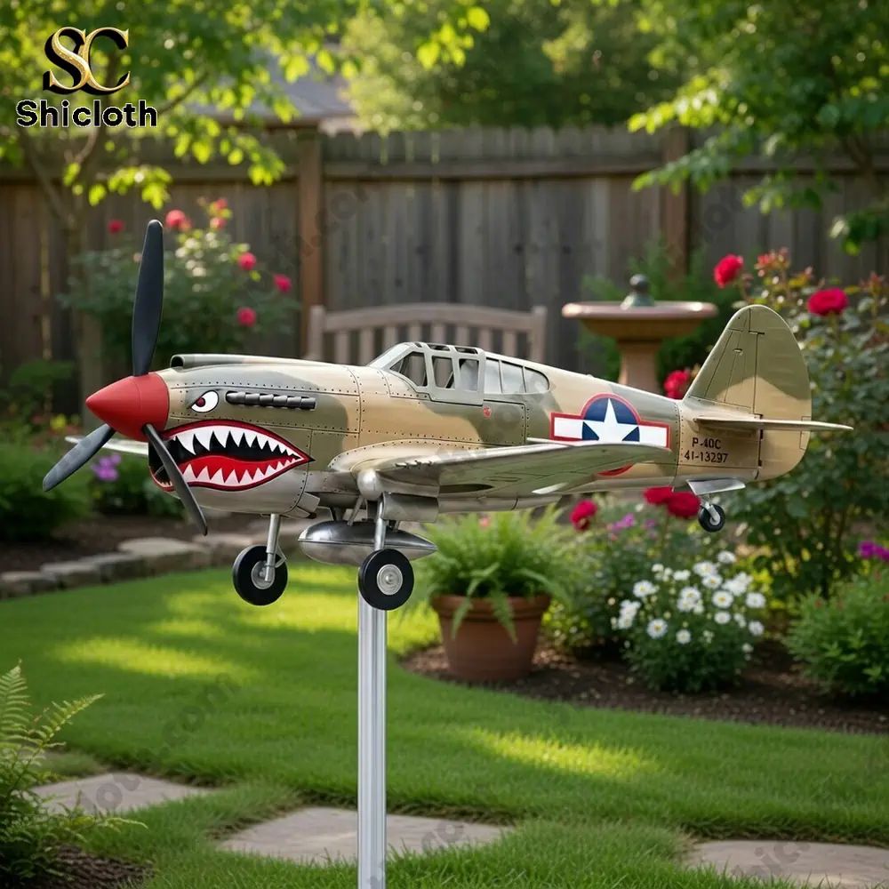 Shark Mouth Warplane Wind Spinner For Garden