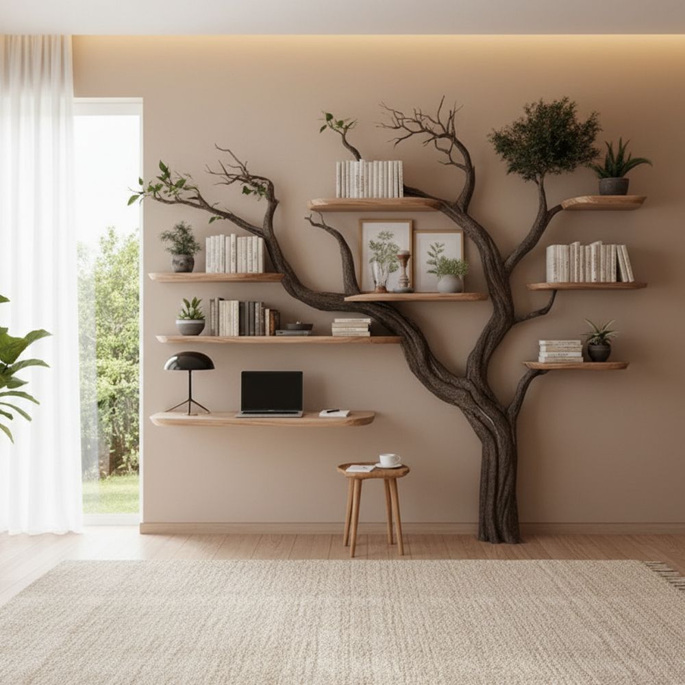 Tree Bookshelf – Handcrafted Solid Wood Wall-Mounted Bookcase
