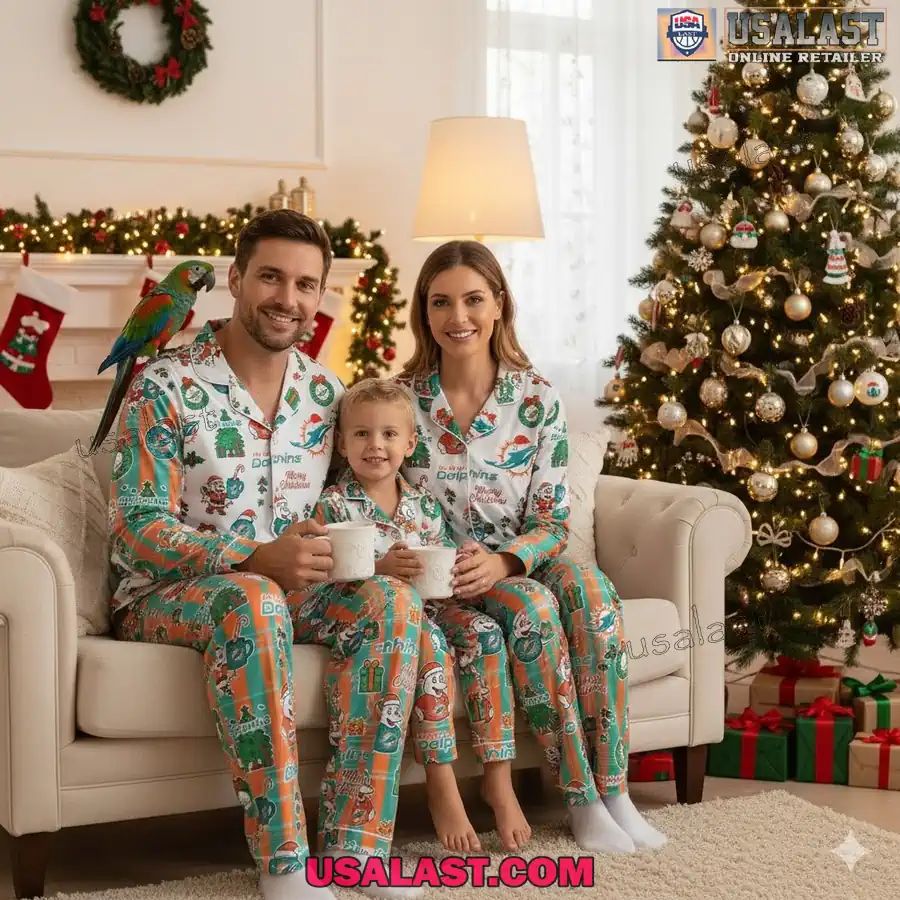 Miami Dolphins Plaid Button Pajamas Set