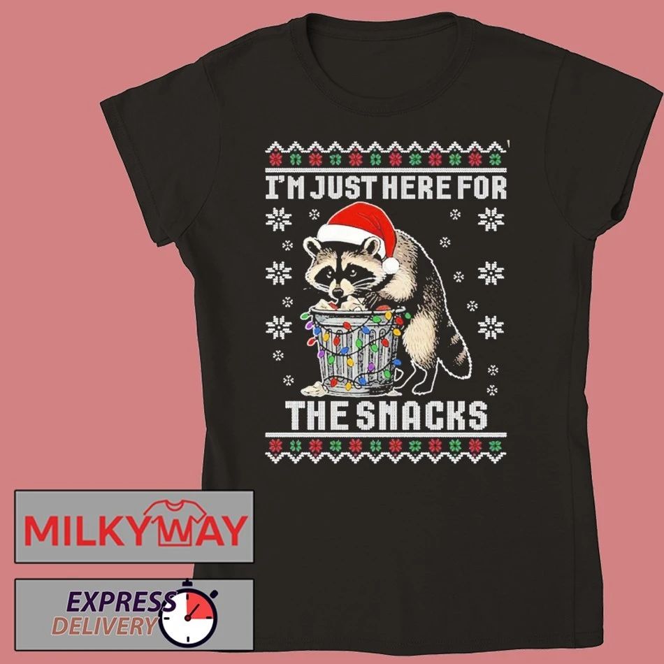 Raccoon I’m Just Here For The Snacks Ugly Christmas Sweater