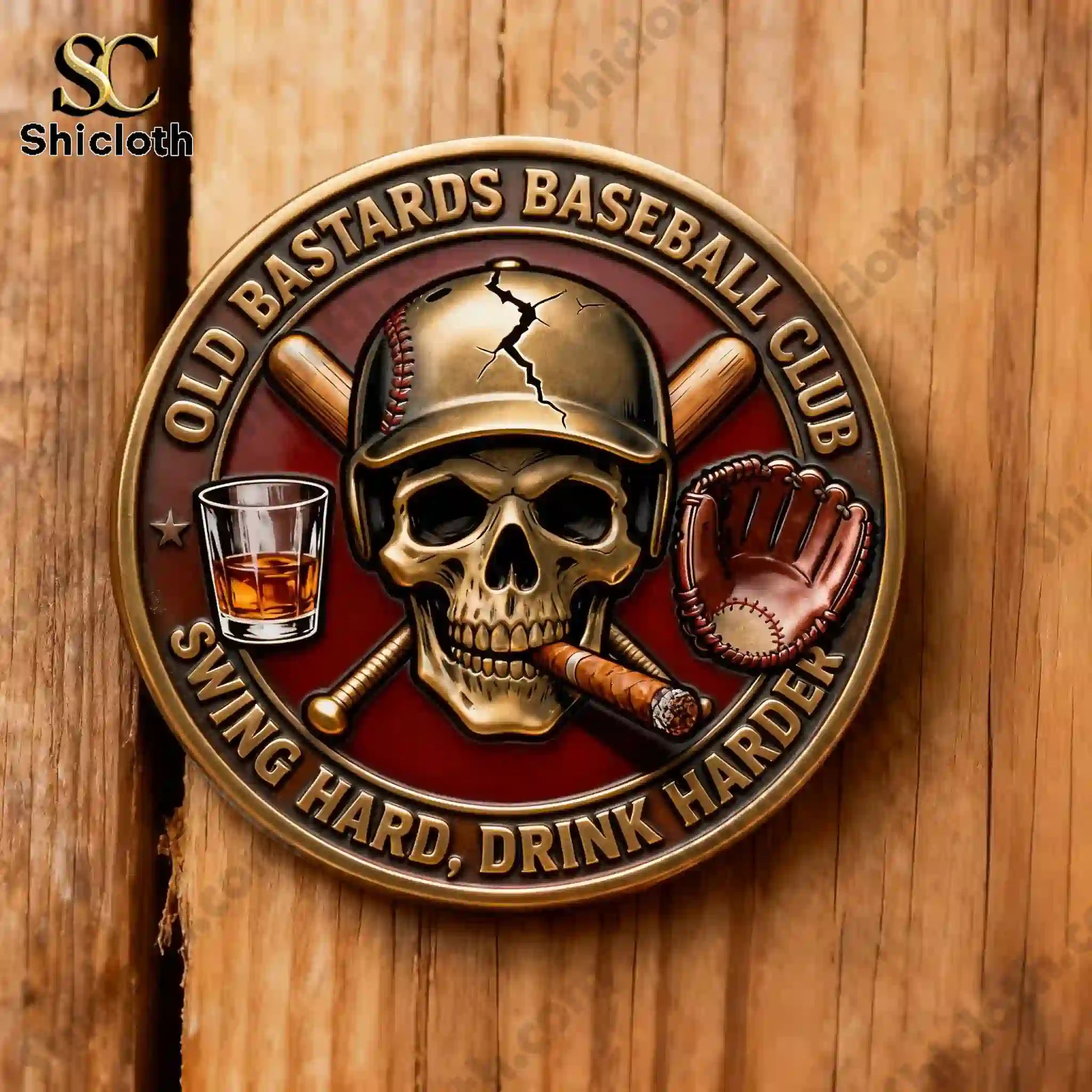 Old Bastards Baseball Club Swing Hard, Drink Harder Coin