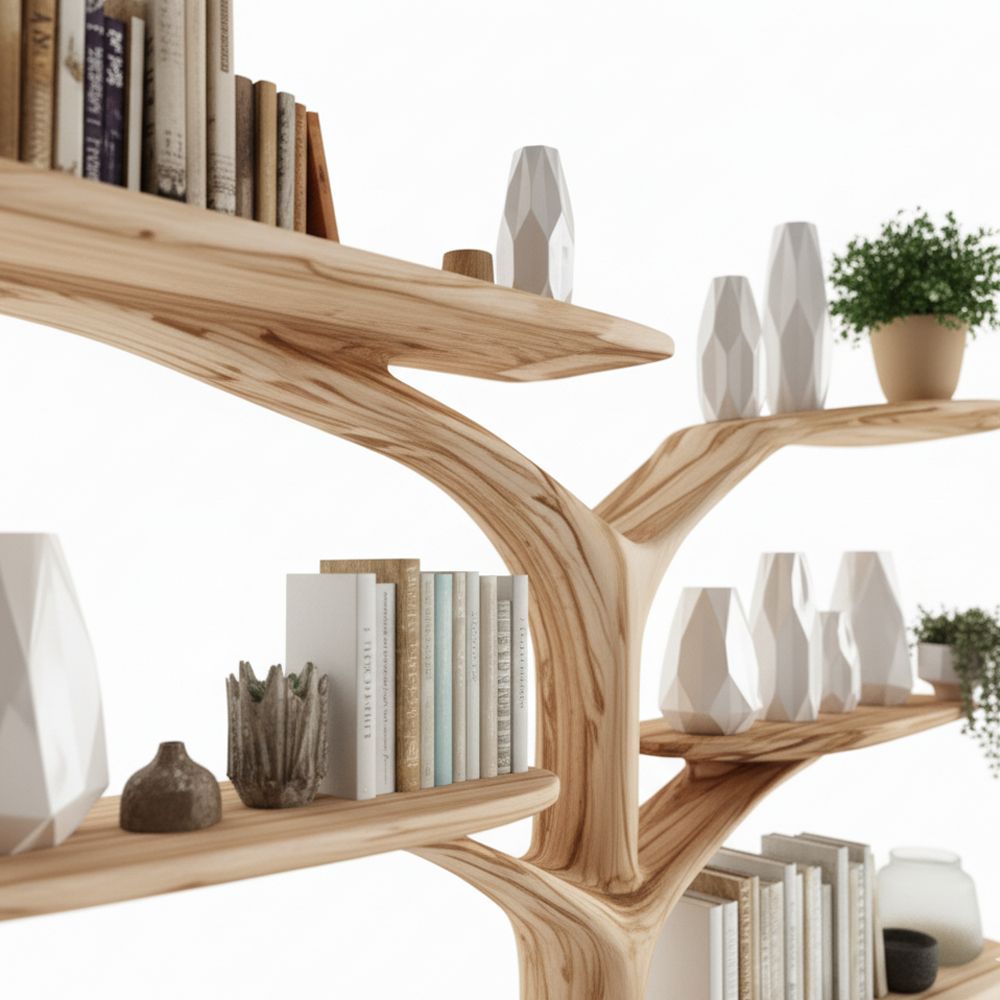Tree-Shaped Wooden Shelf – Multi-Level Montessori Bookcase