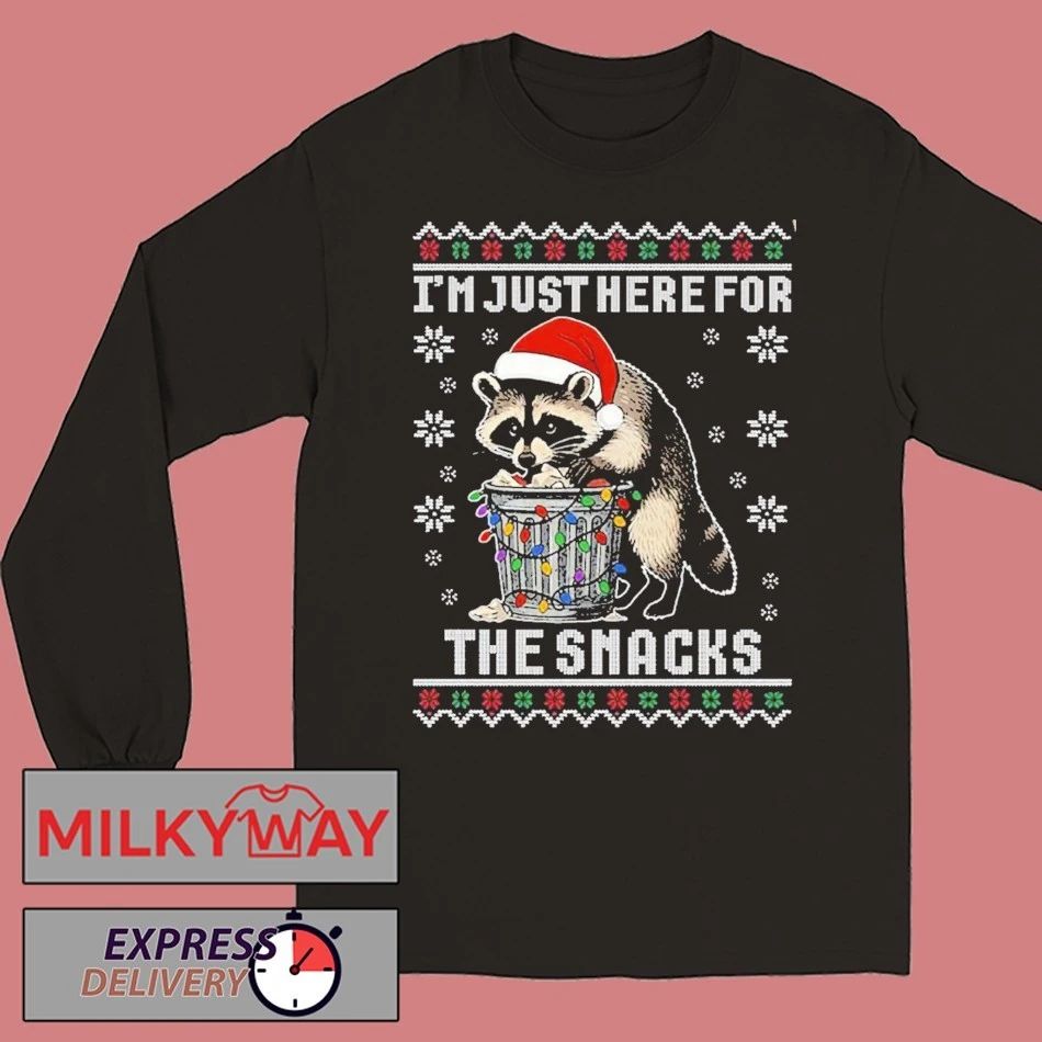 Raccoon I’m Just Here For The Snacks Ugly Christmas Sweater
