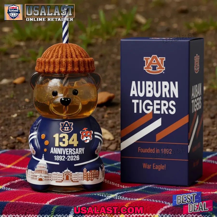 Auburn Tigers 134th Anniversary Bear Glass Cup