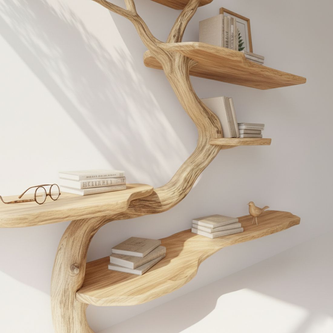 Handcrafted Tree Corner Bookcase Natural Wood