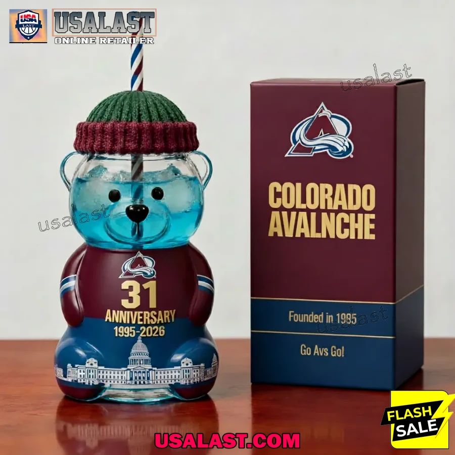 Colorado Avalanche 31st Anniversary 1995-2026 Bear Glass Bottle