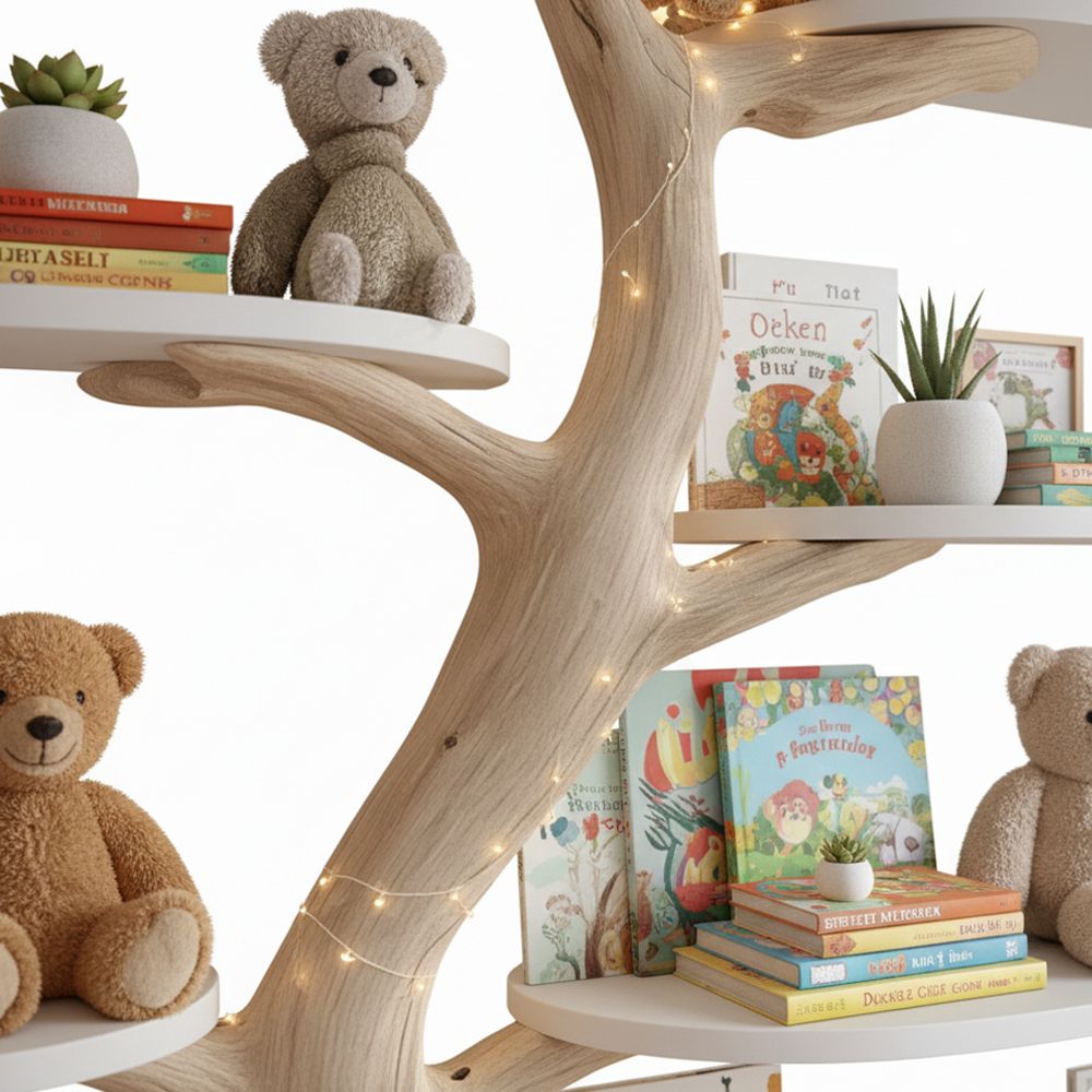 Wood Tree Tower – Handcrafted Tree Bookshelf with Built-In Cat House