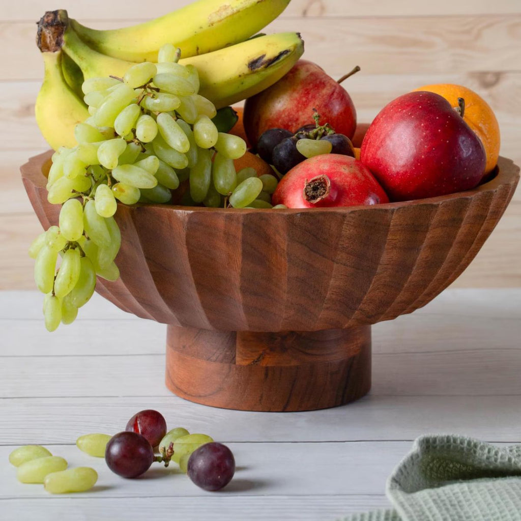 Luxe Designs Elevated Wooden Footed Bowl – Handcrafted Centerpiece
