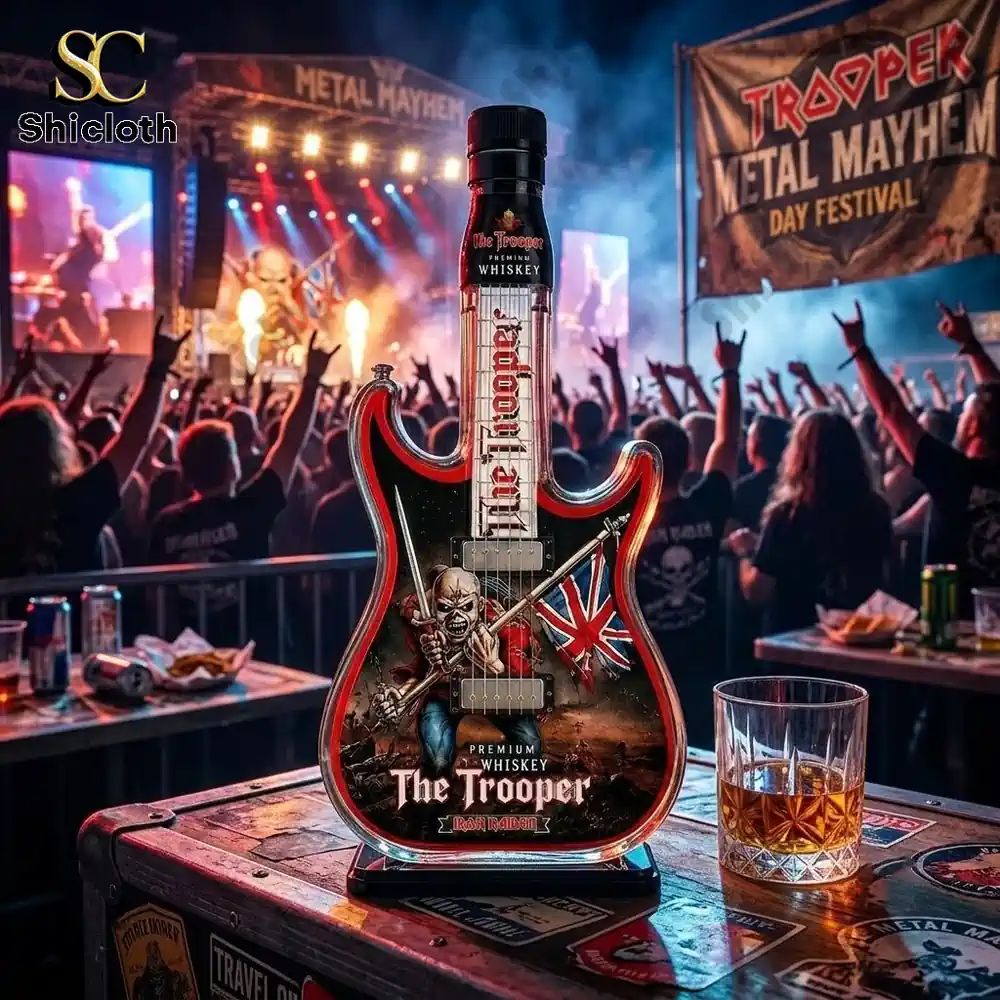 2026 Iron Maidens The Trooper Guitar Whiskey Bottle
