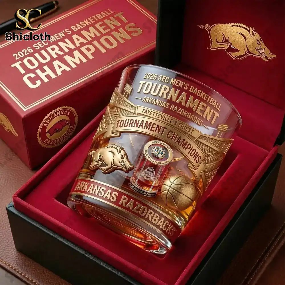 Arkansas Razorbacks 2026 SEC Men’s Basketball Tournament Champions Whiskey Glass