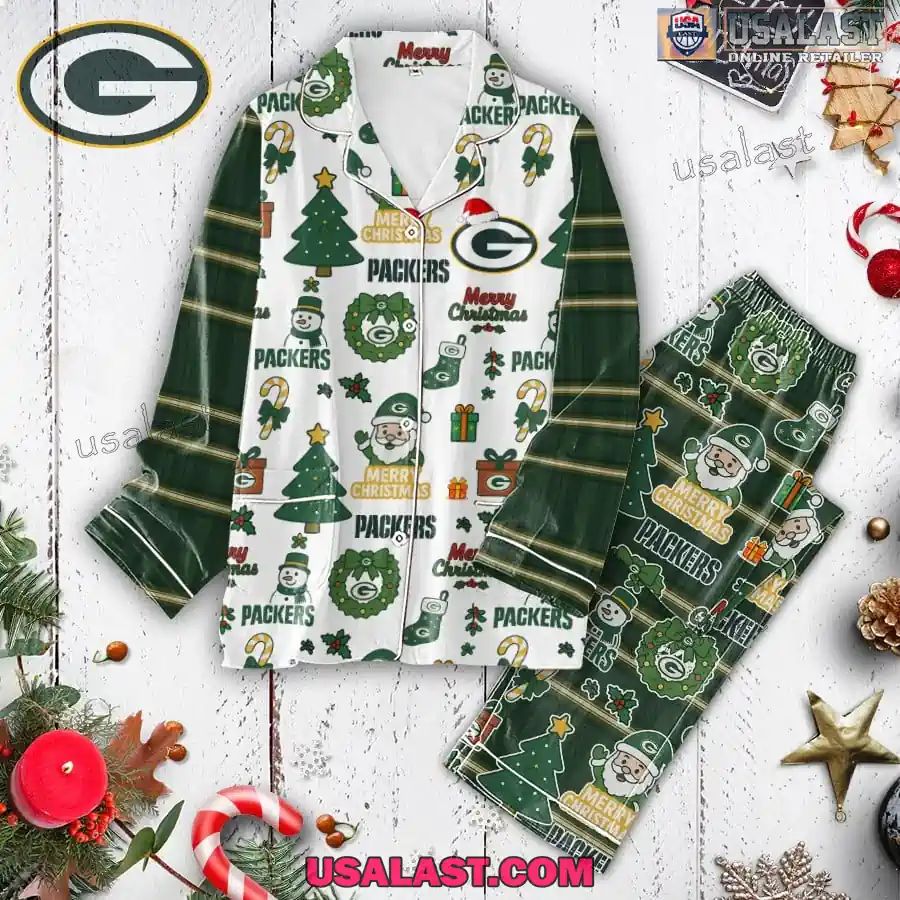 Green Bay Packers Plaid Button Pajamas Set