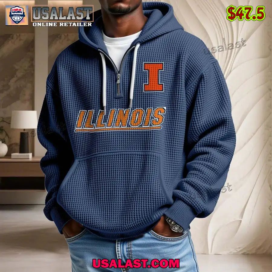 Illinois Fighting Illini Waffle Half Zip Hoodie