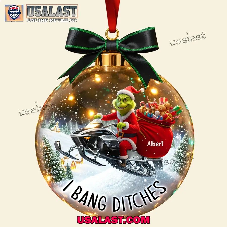 Personalized Grinch Snowmobile Adventure Christmas Ornamen