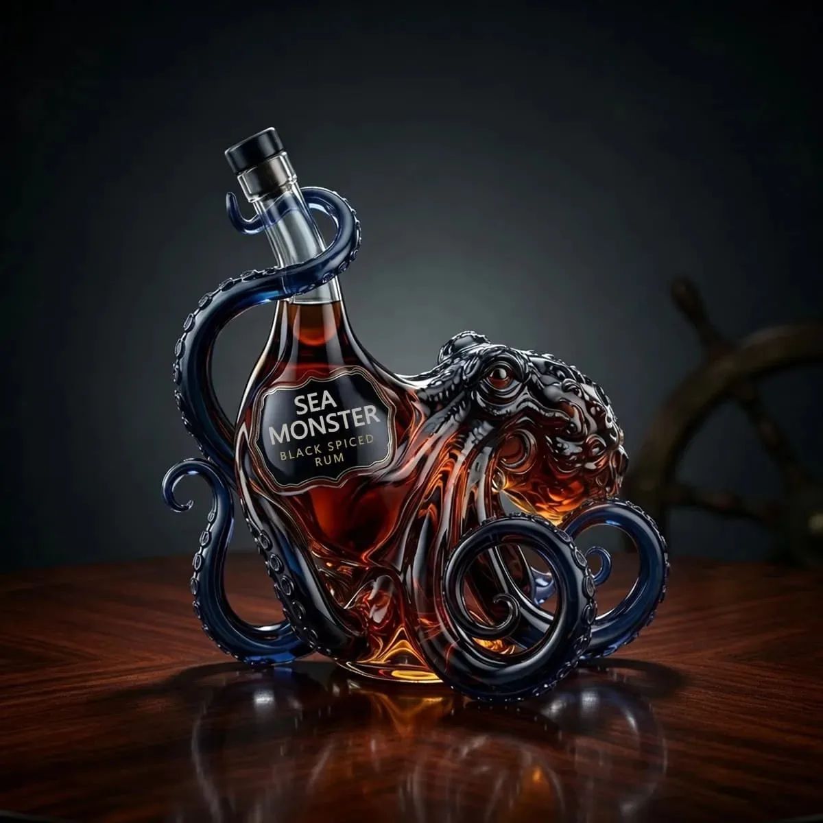 Sea Monster Black Spiced Rum Glass Bottle