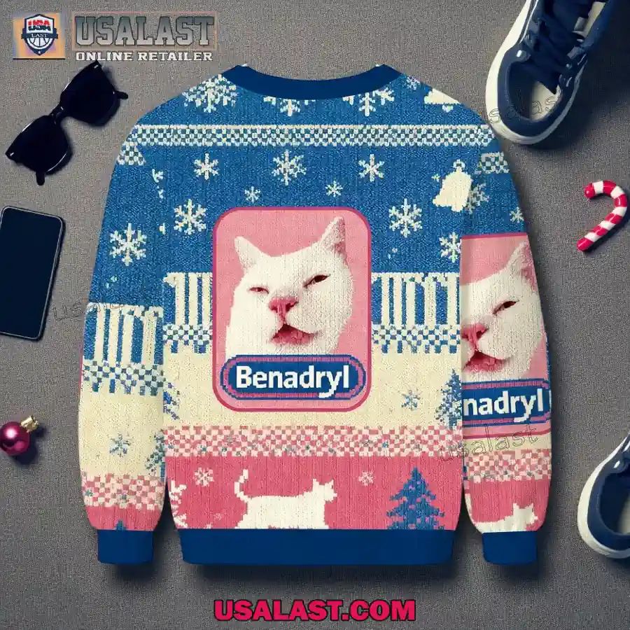 Funny Benadryl Meme Cat Christmas Ugly Sweater
