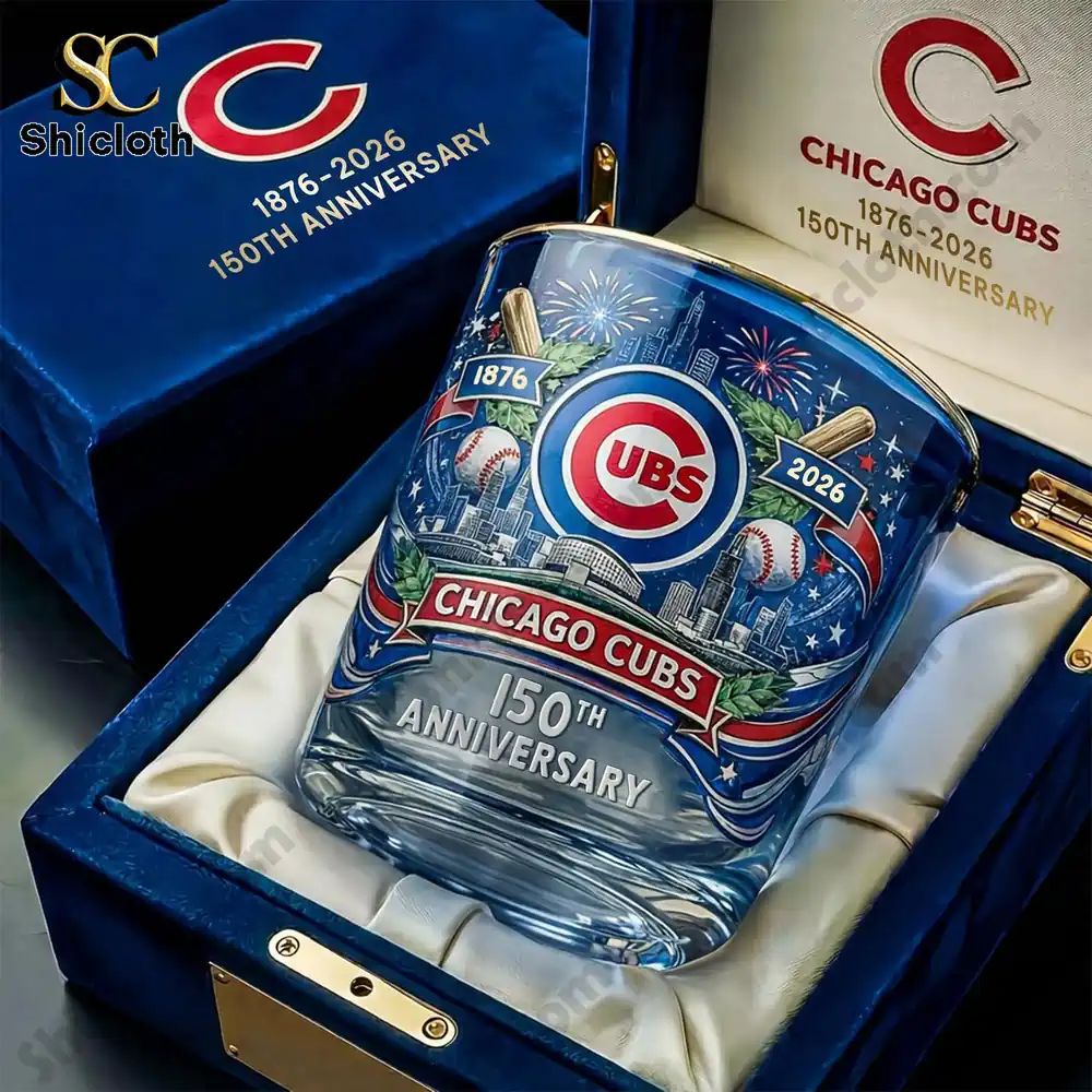 Chicago Cubs 150th Anniversary 3D Visual Effect Whiskey Glass
