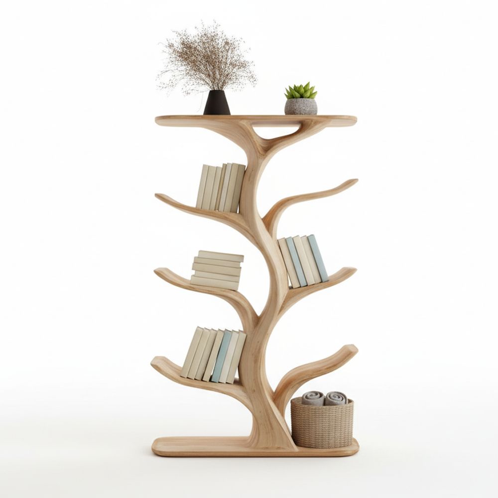 Wall-Mounted Tree Bookshelf – Handmade Vertical Wooden Bookcase for Artistic Interiors