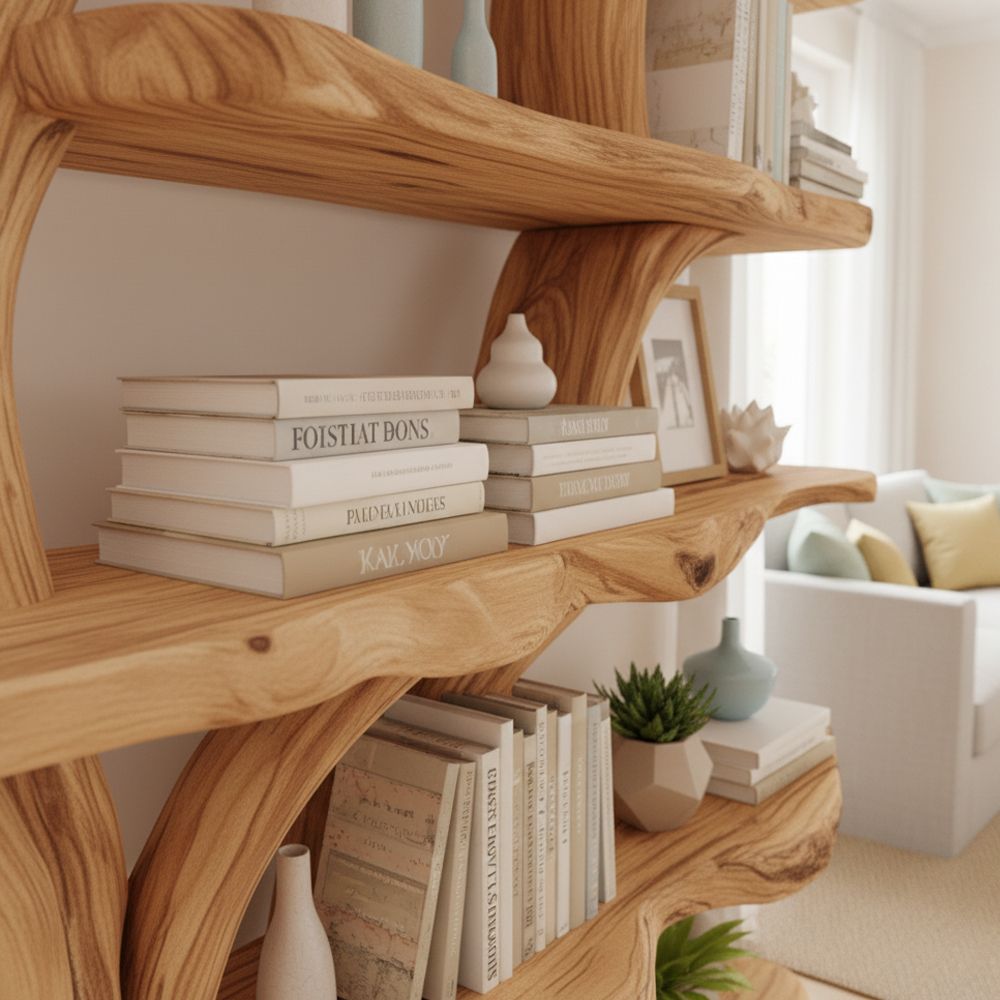 Handcrafted Tree Branch Bookshelf – Solid Wood Tree Branch Wall Shelf