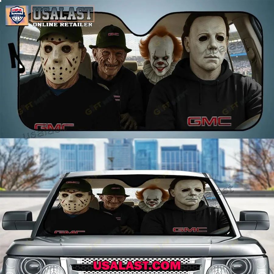 GMC x Horror Movie Characters Car Sunshade, Car Windshield Cover