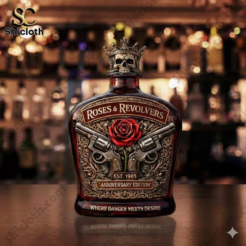 Roses And Revolvers Where Danger Meets Desire Whisky Bottle
