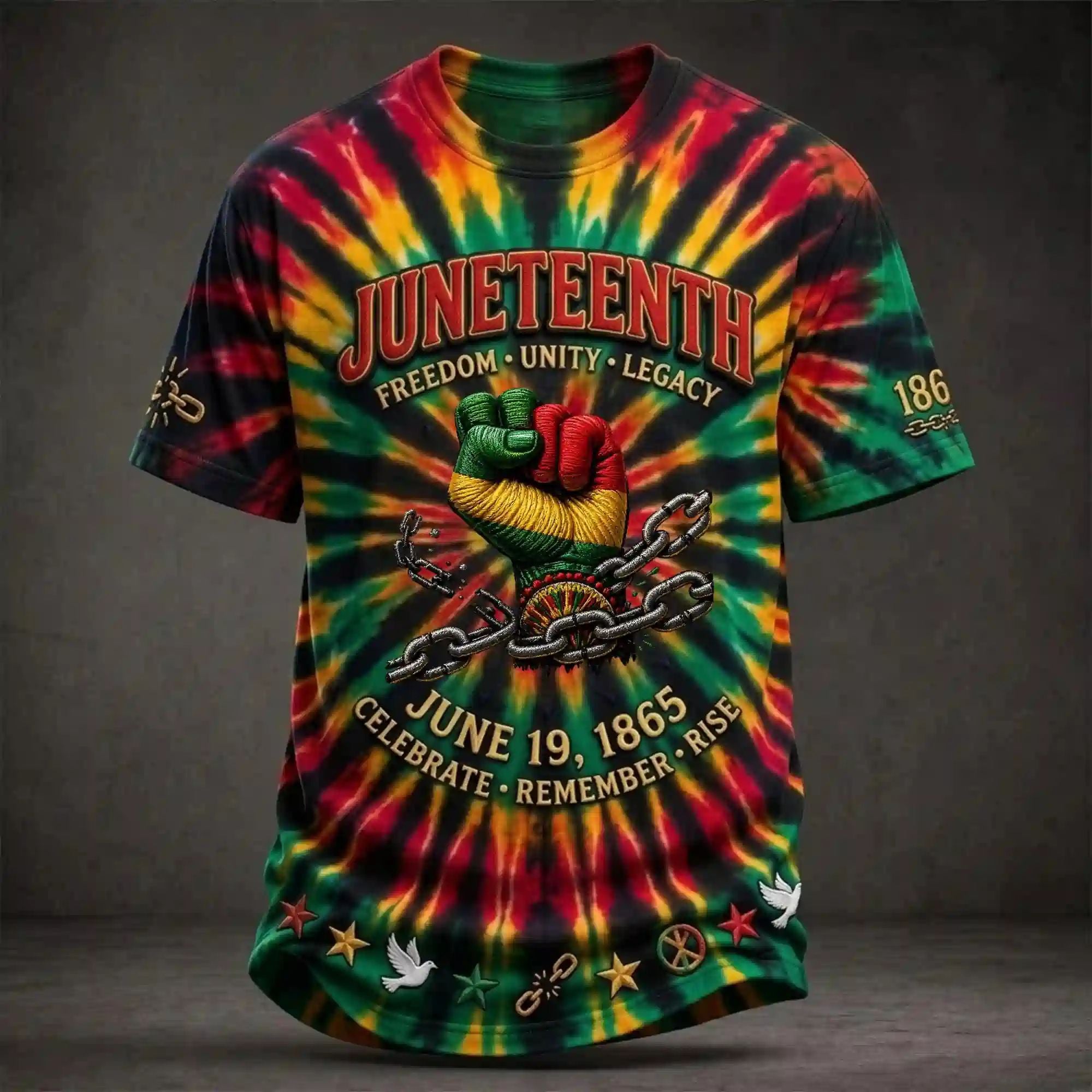 July 4th Juneteenth 1865 Because My Ancestors Weren’t Free In Tie-Dye Shirt