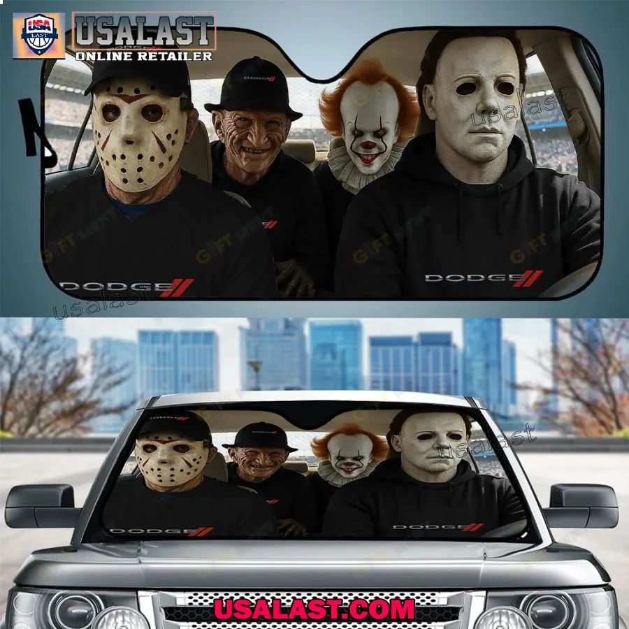 Dodge x Horror Movie Characters Car Sunshade, Car Windshield Cover