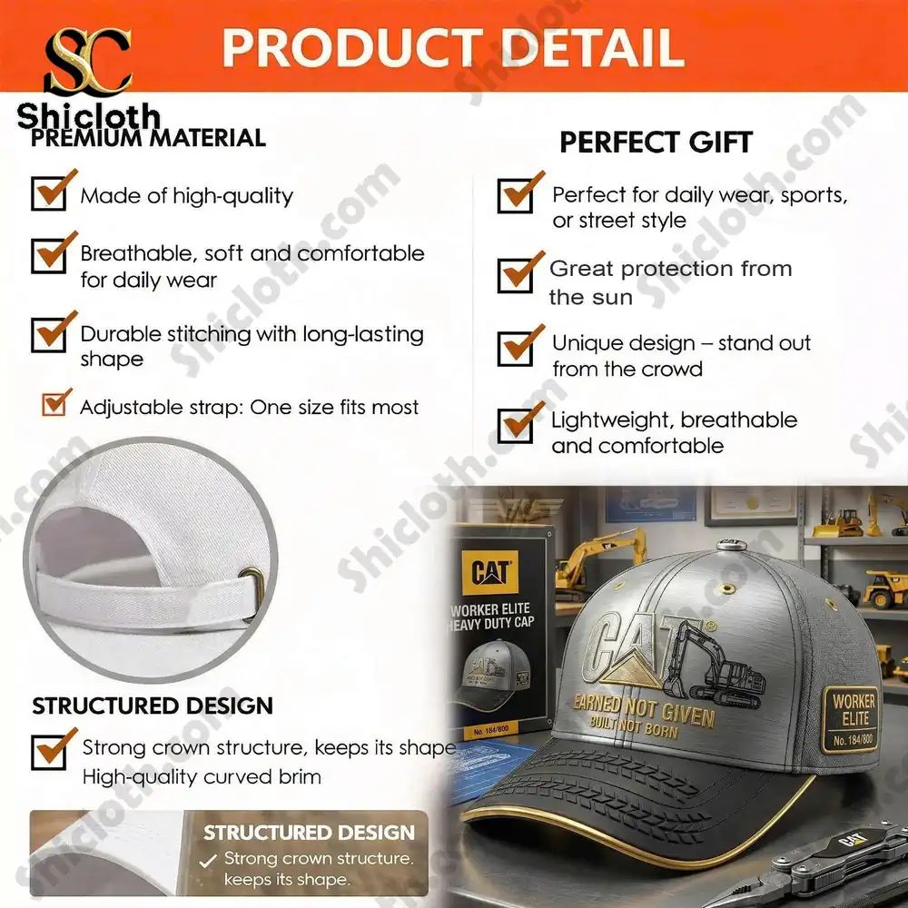 Caterpillar Worker Elite Heavy Duty Earned Not Given Built Not Born Cap Hat