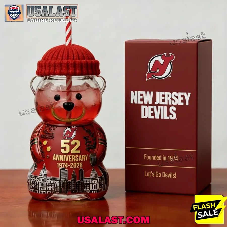 New Jersey Devils 52nd Anniversary 1974-2026 Bear Glass Bottle