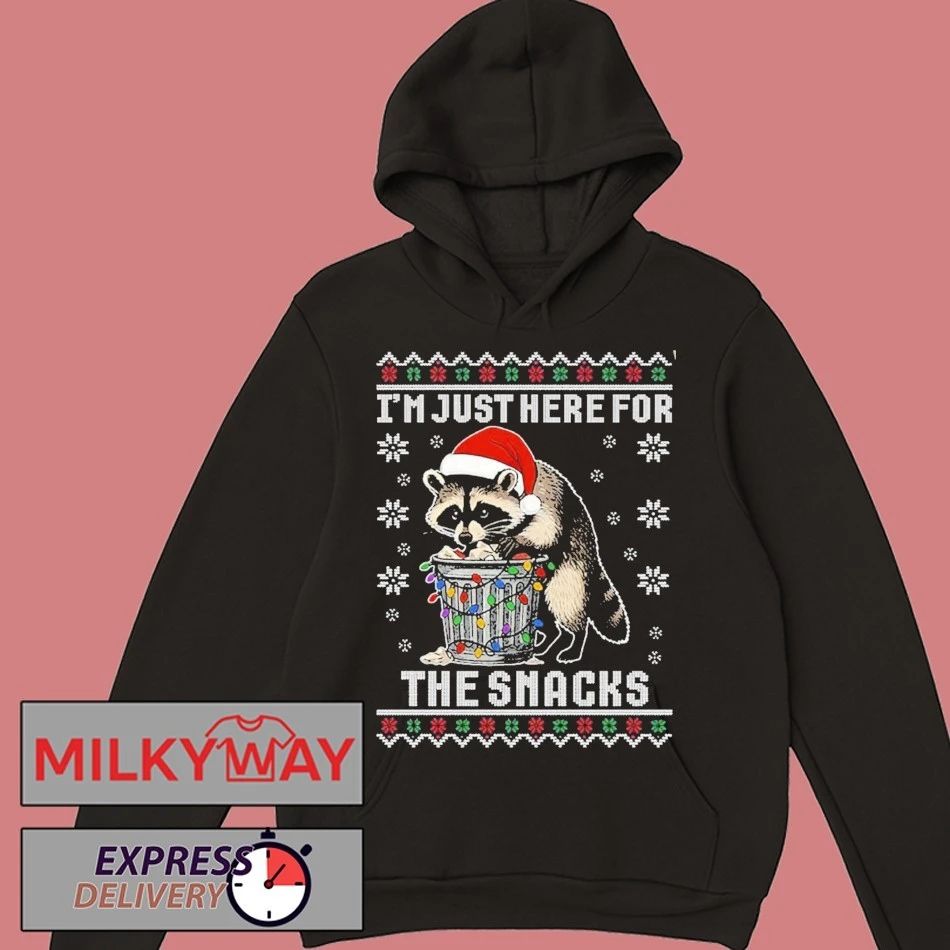 Raccoon I’m Just Here For The Snacks Ugly Christmas Sweater