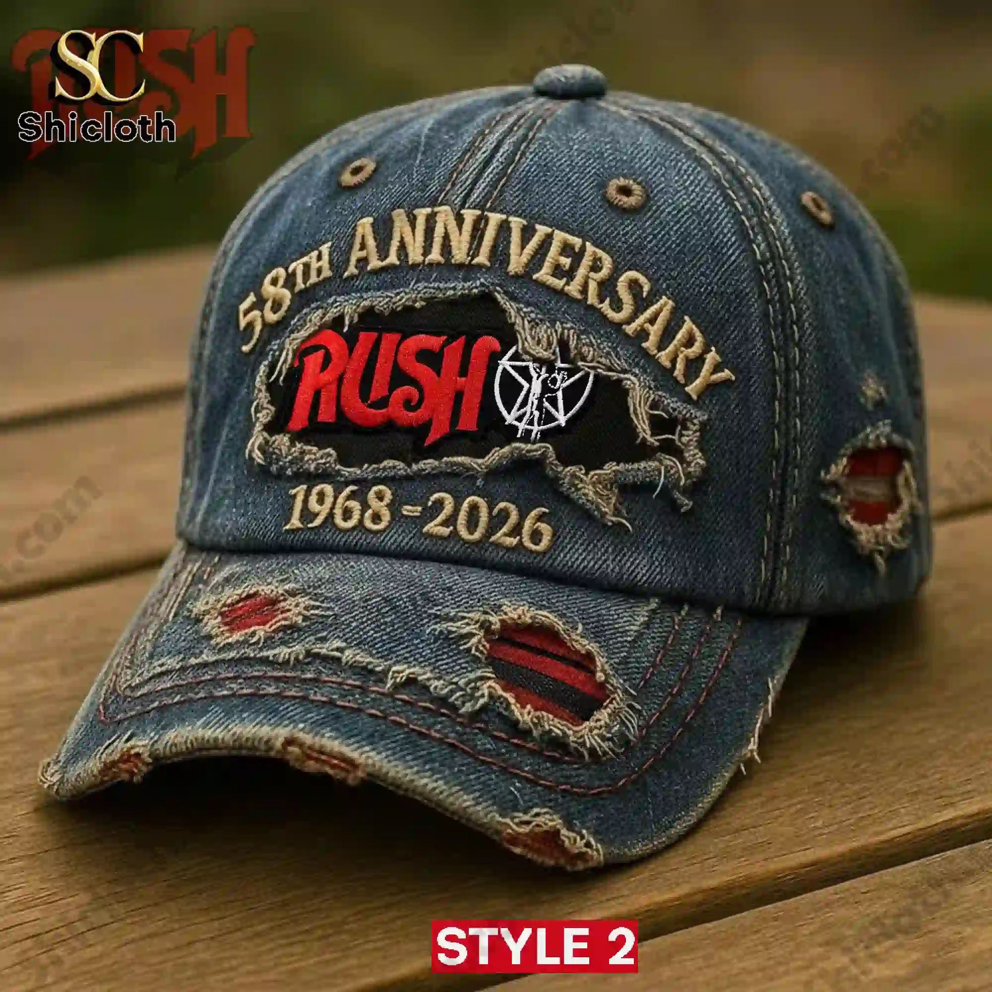 Rush Band 58th Anniversary Vintage Distressed Embroidered Baseball Cap Hat