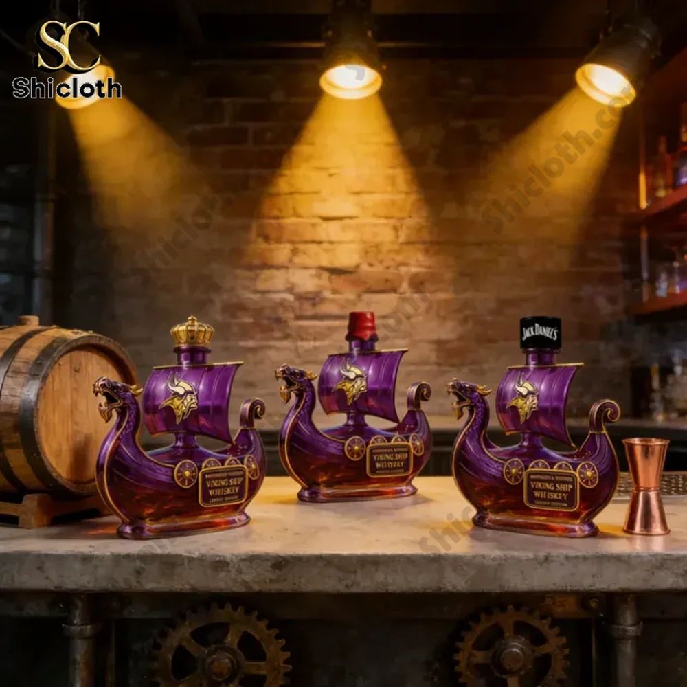 Minnesota Vikings Dragon?Head Ship Custom Whiskey Bottle