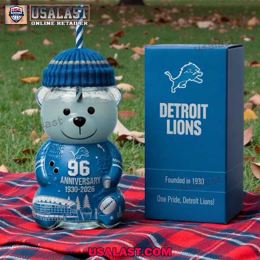 Detroit Lions 96th Anniversary Collectible Bear Glass Cup