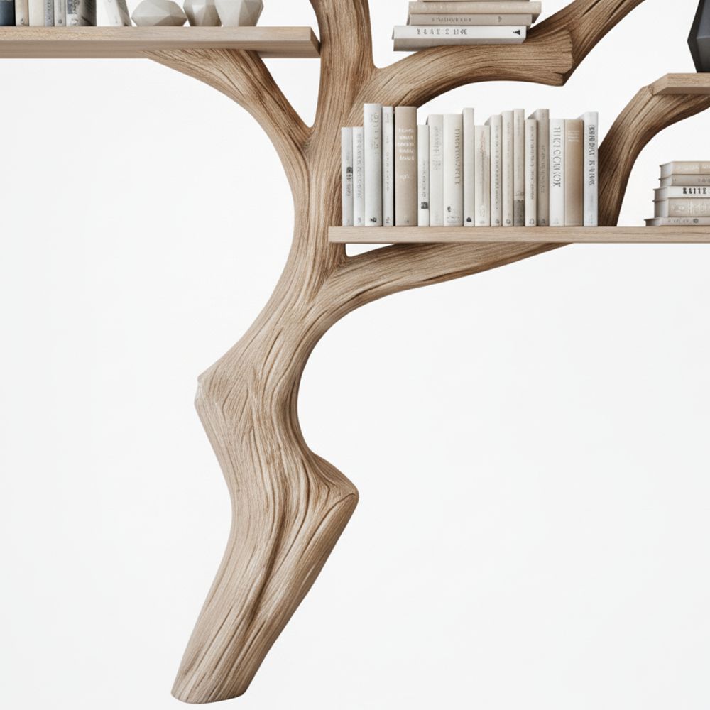 Large Tree-Shaped Wooden Bookshelf – Unique Wall-Mounted Bookcase with Branch Shelves