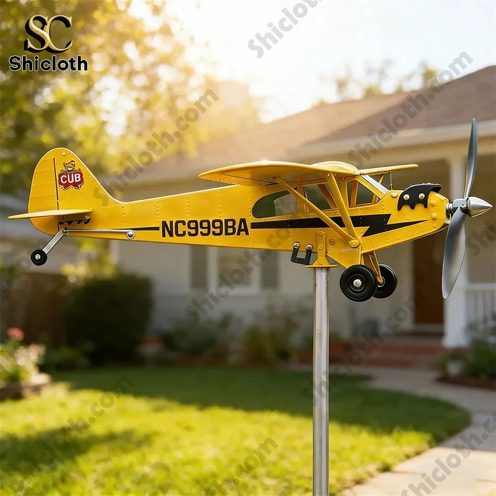 Piper Cub Vintage Metal Airplane Wind Spinner For Garden