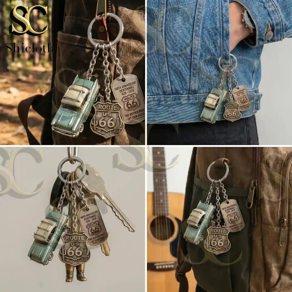 Route 66 100th Anniversary Vintage Classic Car Centennial Keychain