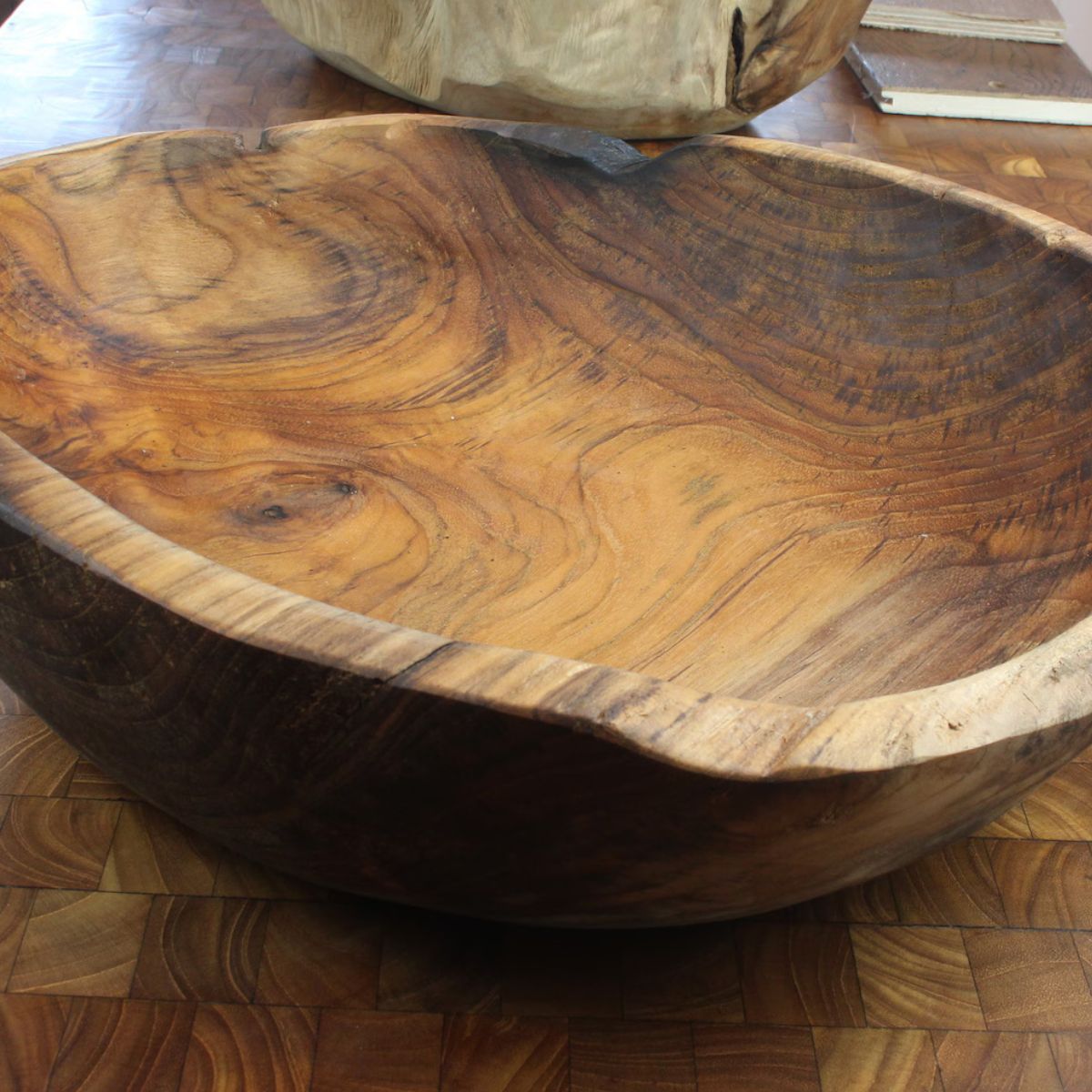 Live Edge Hand-Carved Teak Root Serving Bowl