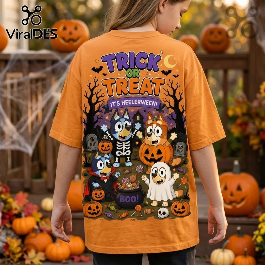 Bluey Heelerween Pumpkin Trick or Treat Orange T-Shirt