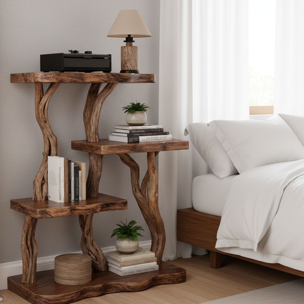 Handcrafted Driftwood Bookcase Nightstand – Rustic Tree Branch