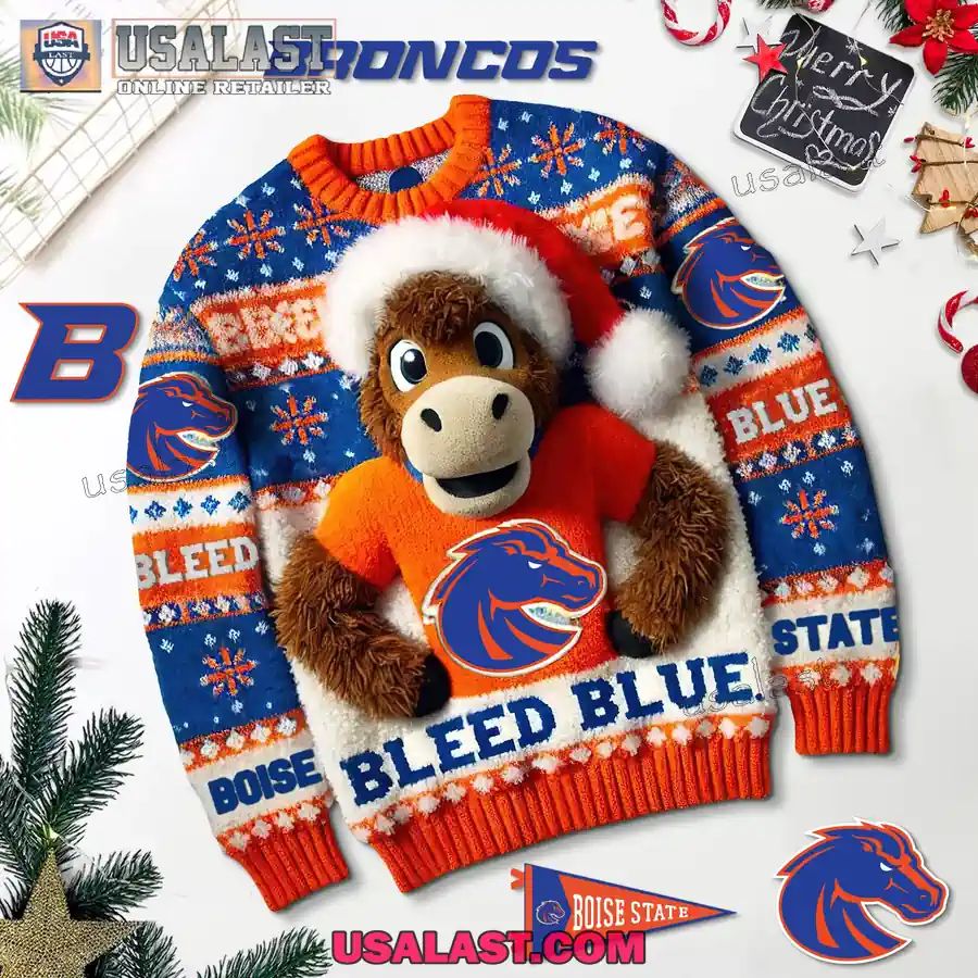 Boise State Broncos Bleed Blue Ugly Christmas Jumper