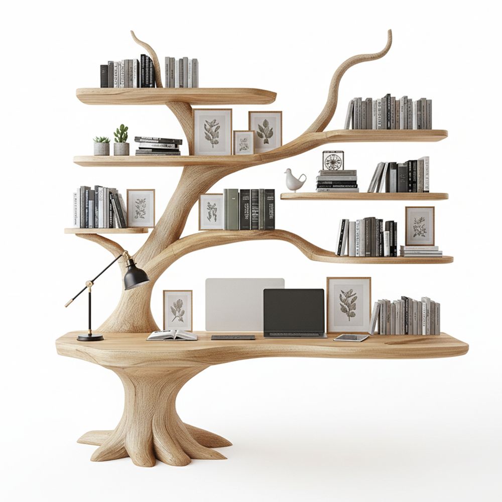 Handcrafted Tree Bookshelf & Console Table Set