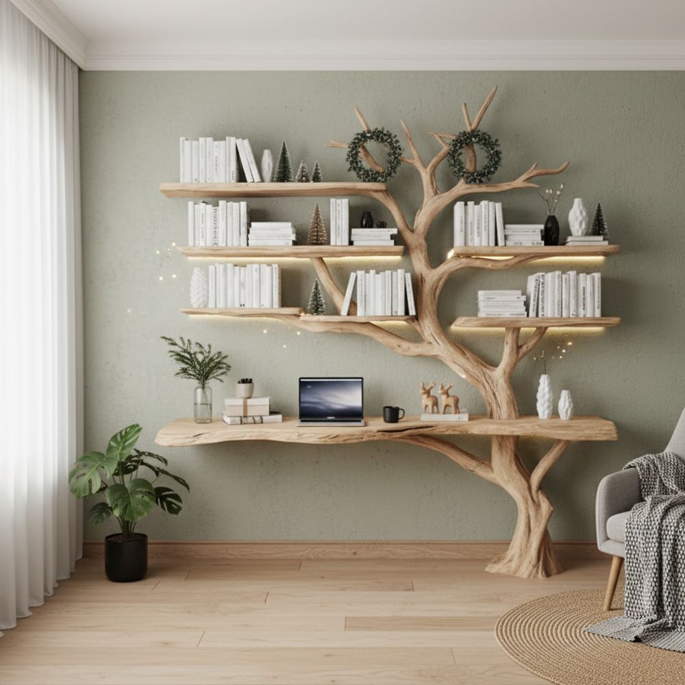 Handcrafted Tree Branch Bookshelf – Rustic Bookcase for Home Decor