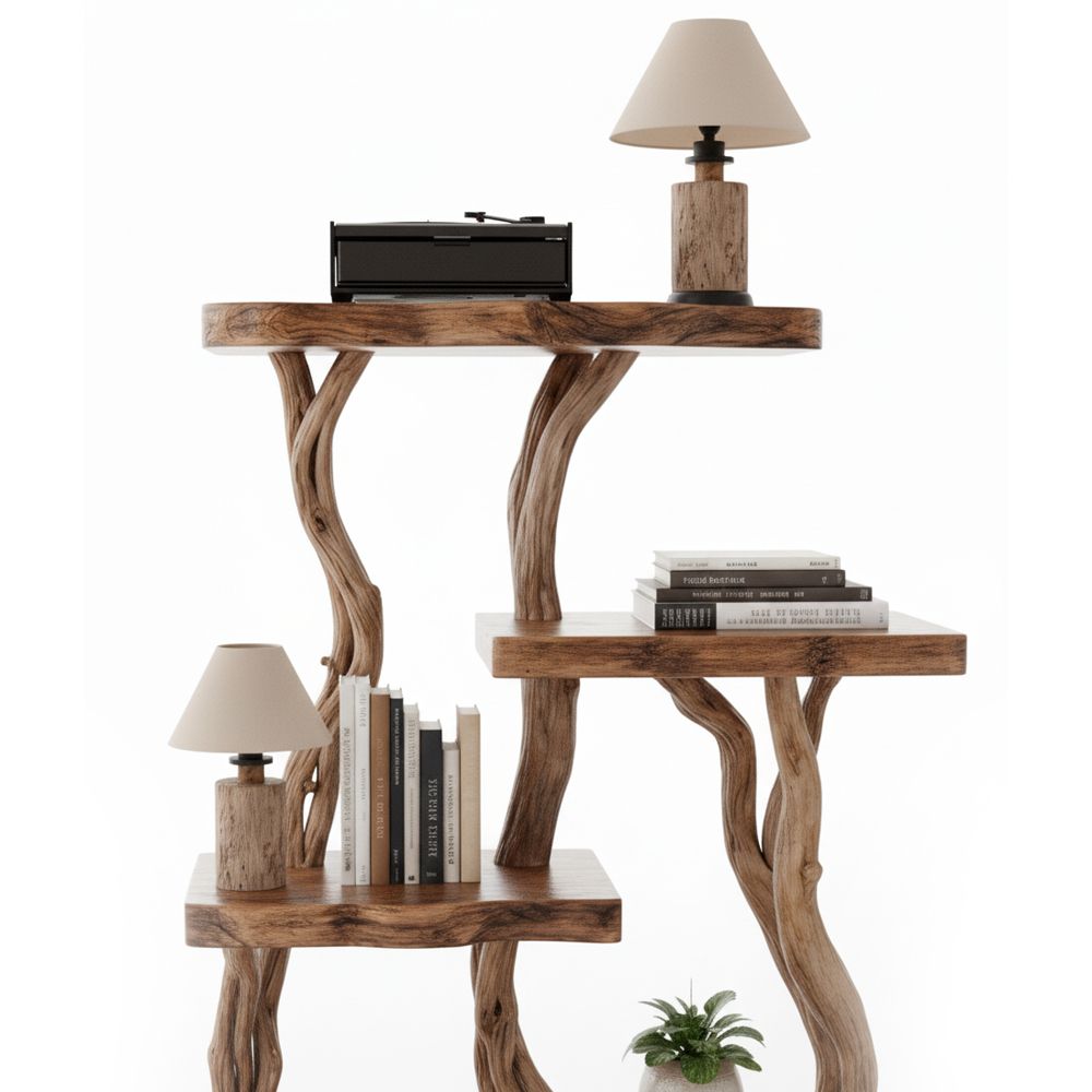 Handcrafted Driftwood Bookcase Nightstand – Rustic Tree Branch