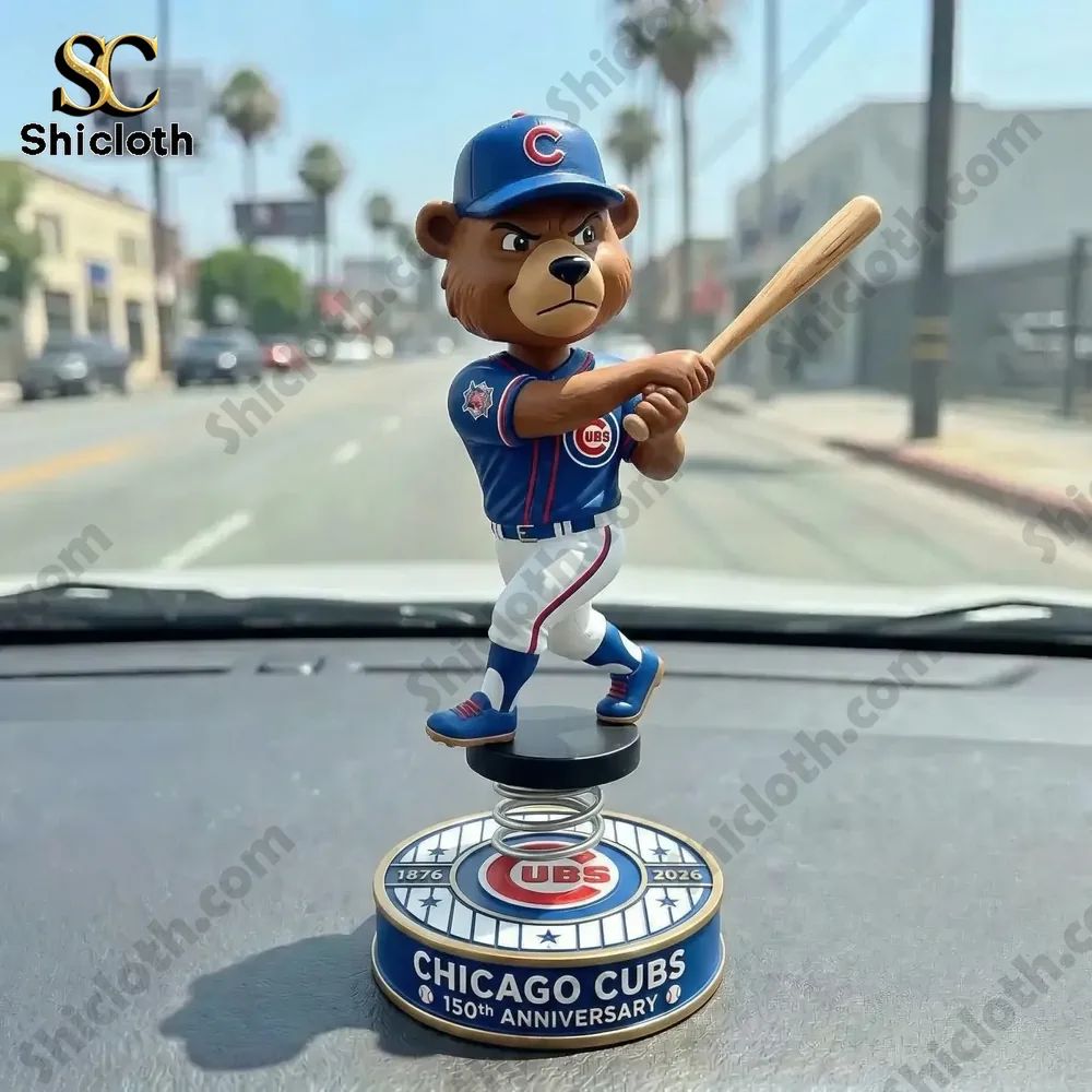 Chicago Cubs 150th Anniversary Decor Car Dashboard Bobblehead