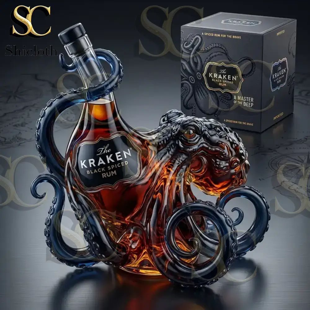 KRAKEN Black Spiced Rum 3D Sculpted Whiskey Bottle And Glass Set